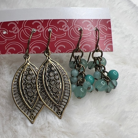 Charming Charlie Jewelry - Elegant Bronze and Teal Beaded Earrings Set